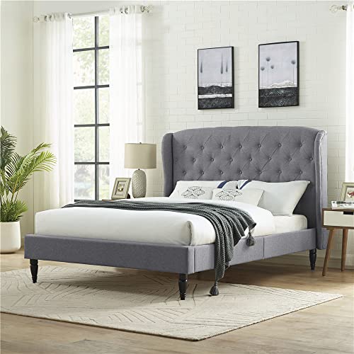Classic Brands Coventry Upholstered Platform Bed | Headboard and Metal Frame with Wood Slat Support, Full, Light Grey