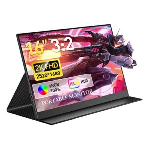 CNBANAN 2K Portable Monitor, 16" Portable Monitor for Laptop 2520x1680 FHD USB-C&HDMI 72% NTSC External Travel Laptop Monitor Screen Ultra Slim IPS Speaker for Laptop Mac Phone Xbox Game Monitor