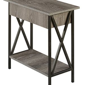 Convenience Concepts Tucson Flip Top End Table with Charging Station and Shelf, Weathered Gray