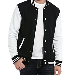 COOFANDY Men Fashion Long Sleeve Button Front Cotton Bomber Baseball Jacket(Black,Medium)