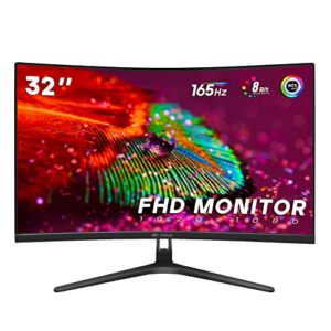 CRUA 32 inch 165Hz Curved Gaming Monitor,1800R Display,1ms(GTG) Response Time,Full HD 1080P for Computer,Laptop,ps4,Switch,Auto Support Freesync and Low Motion Blur,DP,HDMI Port-Black(Support VESA)