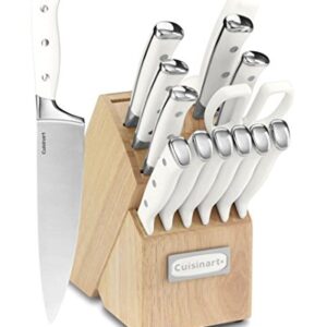Cuisinart C77WTR-15P Classic Forged Triple Rivet, 15-Piece Knife Set with Block, Superior High-Carbon Stainless Steel Blades for Precision and Accuracy, White