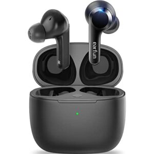 EarFun Air Wireless Earbuds, [Upgraded Version] [What Hi-Fi Awards] Bluetooth Earbuds with 4 Mics, Sweatshield IPX7 Waterproof, Game Mode, Wireless Charging, Deep Bass, USB-C Fast Charge, 35Hrs, Black