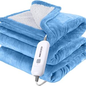 Electric Throw Heated Blanket - 50" x 60" Blue Fast Heating Blanket, 10 Heat Levels, 4 Hours Auto Shut-Off - Electric Blanket Throw Portable Heated Lap Pad - Machine Washable Heated Throw Gift…