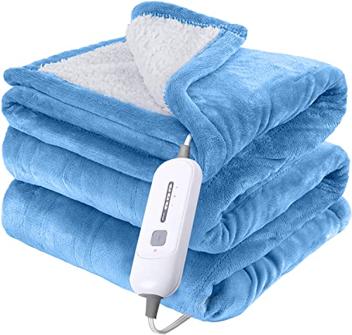 Electric Throw Heated Blanket - 50" x 60" Blue Fast Heating Blanket, 10 Heat Levels, 4 Hours Auto Shut-Off - Electric Blanket Throw Portable Heated Lap Pad - Machine Washable Heated Throw Gift…