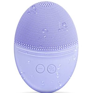 EZBASICS Facial Cleansing Brush Made with Ultra Hygienic Soft Silicone, Waterproof Sonic Vibrating Face Brush for Deep Cleansing, Gentle Exfoliating and Massaging, Inductive Charging (Violet)