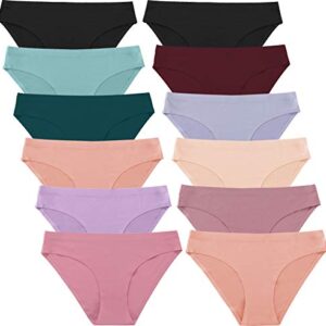 FINETOO 12 Pack Women’s Seamless Hipster Underwear No Show Panties Invisibles Briefs Soft Stretch Bikini Underwears XS-XL