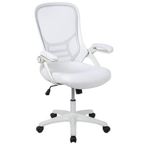 Flash Furniture High Back White Mesh Ergonomic Swivel Office Chair with White Frame and Flip-up Arms 26.5D x 26.5W x 44H in