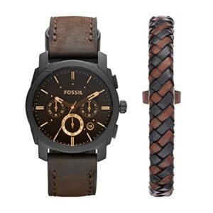 Fossil Men's Machine Quartz Stainless Steel Chronograph Watch and Bracelet Set, Color: Black, Dark Brown (Model: FS5251SET)