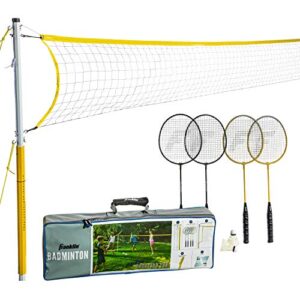 Franklin Sports Badminton Set - Backyard + Beach Badminton Net Set - Rackets and Birdies Included - Portable 4 Player Badminton Game - Family