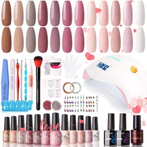 Gellen Gel Nail Polish Kit with U V LED Light 72W Nail Dryer, 12 Gel Nail Colors, No Wipe Top Base Coat, Nail Art Decorations, Manicure Tools, All-In-One Manicure Kit, Classic Nudes