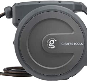Giraffe Tools Retractable Hose Reel 5/8 inch x 90 ft Wall Mounted Garden Hose Reel Heavy Duty with Automatic Rewind, 180 Deg Swivel Bracket, Any Length Lock, 9 Pattern Hose Nozzle