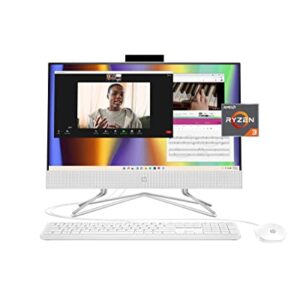 HP All-in-One PC Desk Computer, 21.5" Full HD Micro-Edge Display, AMD Ryzen 3 Processor, AMD Radeon Graphics, 8 GB SDRAM, 256 GB SSD, Windows11 Home OS, MU-MIMO, Bluetooth, and Wi-Fi (22-dd0032, 2022)