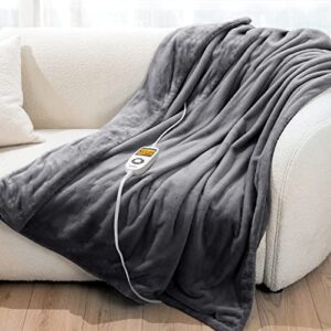 iDOO Heated Blanket Throw, 10 Heating Levels & 1-10H Auto Off Electric Blanket, Ultra Soft Double-Side Flannel, Super Fast Heating Blanket 50"x 60", ETL Certified, HD Display, Gifts for Women, Grey