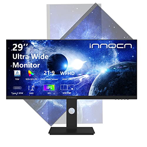 INNOCN 29" Ultrawide Monitor USB Type C 21:9 IPS Display WFHD 2560 x 1080P 350Nits 99% sRGB DP HDMI Computer Monitor, 75Hz, Split Screen, Height/Pivot Adjustable, Wall Mountable - 29C1F-D