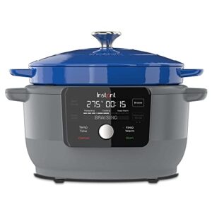 Instant Electric Round Dutch Oven, 6-Quart 1500W, From the Makers of Instant Pot, 5-in-1: Braise, Slow Cook, Sear/Sauté, Cooking Pan, Food Warmer, Enameled Cast Iron, Included Receipe Book, Blue
