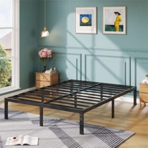 JENLLY King Bed Frame 14 Inch Metal Platform Bed Frame with Heavy Duty Steel Slat Support/ Noise-Free/ No Box Spring Needed/ Modern King Bed Frame with Storage/ Easy Assembly, Black…
