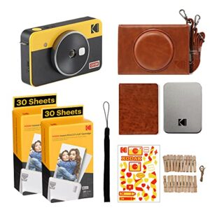 KODAK Mini Shot 2 Retro 4PASS 2-in-1 Instant Camera and Photo Printer (2.1x3.4) + 68 Sheets Gift Bundle, Yellow
