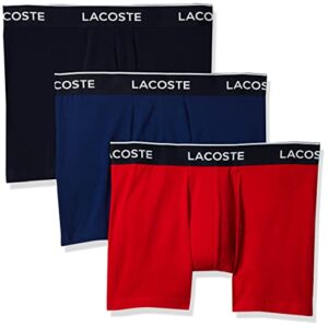 Lacoste mens Casual Classic 3 Pack Cotton Stretch Boxer Briefs, Navy Blue/Red/Methylene, Medium US