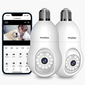 LaView 4MP Bulb Security Camera 2.4GHz,360° 2K Security Cameras Wireless Outdoor Indoor Full Color Day and Night, Motion Detection, Audible Alarm, Easy Installation, Compatible with Alexa (2 Pack)…