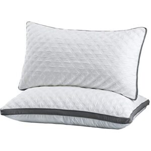 Lipo Premium Quilted Bed Pillows for Sleeping, Set of 2 King Size, Adjustable, Soft & Luxurious Pillow for Side and Back Sleepers, 20 x 36 Inch, White, Square Quilting
