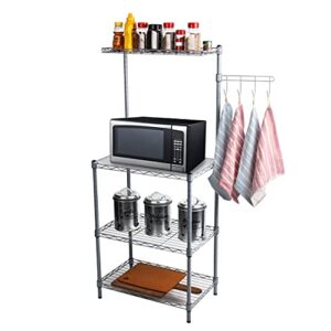 Mind Reader 3 Tier Microwave Shelf Counter Unit with Hooks, Silver