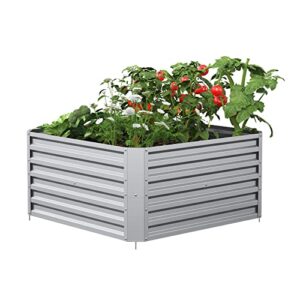 Mr IRONSTONE 4x4x2ft Galvanized Raised Garden Bed Kit Outdoor for Vegetables Flowers Herb, Large Metal Planter Box Steel Kit Flower Bed with Gardening Gloves