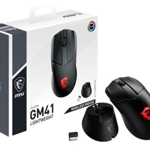 MSI Clutch GM41 Lightweight Wireless Gaming Mouse & Charging Dock, 20,000 DPI, 60M Omron Switches, Fast-Charging 80Hr Battery, RGB Mystic Light, 6 Programmable Buttons, PC/Mac