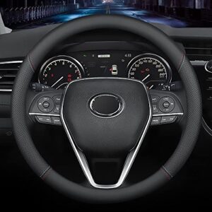 Nappa Premium Leather car Steering Wheel Cover, Non-Slip, Breathable, Universal 15 inches, Black