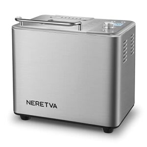 Neretva Bread Maker Machine , 20-in-1 2LB Automatic Breadmaker with Gluten Free Pizza Sourdough Setting, Digital, Programmable, 1 Hour Keep Warm, 2 Loaf Sizes, 3 Crust Colors - Receipe Booked Included