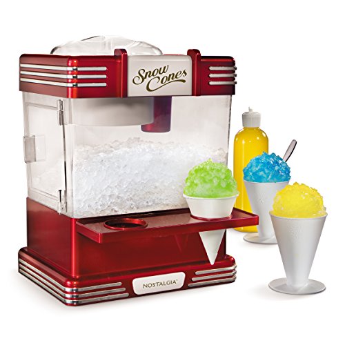 Nostalgia Retro Table-Top Snow Cone Maker, Makes 20 Icy Treats, Shaved Ice Machine Includes 2 Reusable Plastic Cups & Ice Scoop, Retro Red