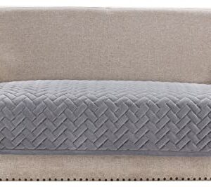 OstepDecor Couch Cover, Sofa Cover, Quilted Sectional Couch Covers, Velvet Sofa Slipcover for Dogs Cats Pet Love Seat Recliner Leather L Shaped, Armrest Backrest Cover, Gray 36 x 63 Inches