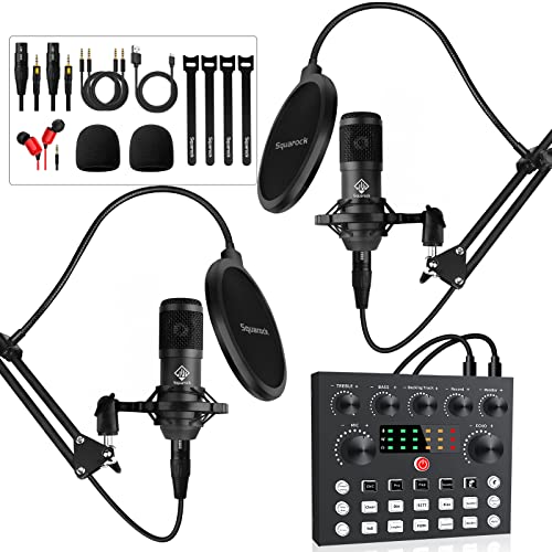 Podcast Equipment Bundle,Audio Interface with DJ Mixer and Condenser Microphone, All-In-One Audio Mixer Perfect for PC/Phone/Laptop,Recording,Streaming,Gaming