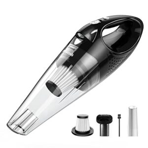 Powools Handheld Vacuum Cordless Rechargeable - Car Vacuum Cleaner High Power with Fast Cahrge Tech, Portable Vacuum with Large-Capacity Battery, Handy Handheld Vac with LED Light, Silver (PL8189)