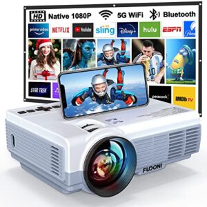 Projector with WiFi and Bluetooth, 5G WiFi Native 1080P 9500L 4K Supported, FUDONI Portable Outdoor Projector with Screen for Home Theater, Compatible with HDMI/USB/PC/TV Box/iOS and Android Phone