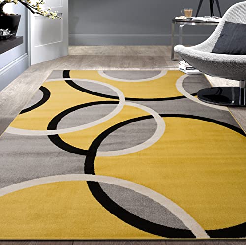 Rugshop Contemporary Abstract Circles Easy Maintenance for Home Office,Living Room,Bedroom,Kitchen Soft Area Rug 3'3" x 5' Yellow