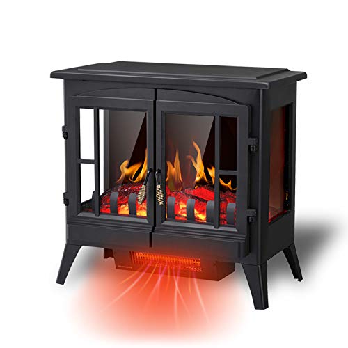 R.W.FLAME Electric Fireplace Infrared Stove Heater, 23" Freestanding Fireplace Heater, 3D Realistic Flame Effects, Adjustable Brightness and Heating Mode, Overheating Safe Design, 1000W/1500W, Black