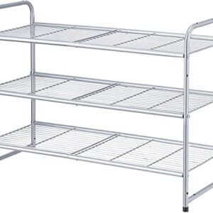 Simple Trending 3-Tier Stackable Shoe Rack, Expandable & Adjustable Shoe Shelf Storage Organizer, Wire Grid, Silver