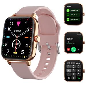 Smart Watch Gift for Men Women, 1.7" Full Touch Screen Smartwatch with Text and Call for Android iOS Phones, GPS Fitness Tracker Watches with Heart Rate Sleep Monitor, Pedometer, Sports Modes (Pink)