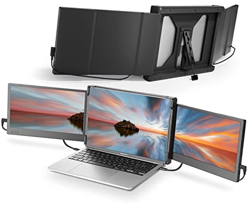 TeamGee Portable Monitor for Laptop, 12” Full HD IPS Display, Dual Triple Monitor Screen Extender, HDMI/USB-A/Type-C Plug and Play for Windows, Chrome & Mac, Work with 13”-16” Laptops