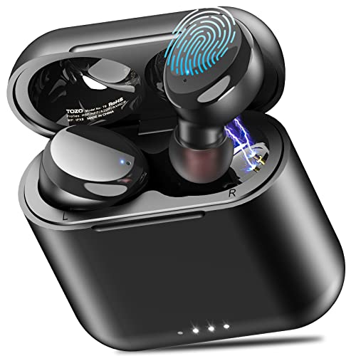 TOZO T6 True Wireless Earbuds Bluetooth 5.3 Headphones Touch Control with Wireless Charging Case IPX8 Waterproof Stereo Earphones in-Ear Built-in Mic Headset Premium Deep Bass Black (2022 Upgraded)
