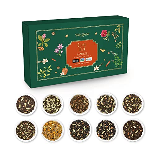 VAHDAM, Chai Tea Sampler - 10 Teas, 50 Servings | Chai Tea Loose Leaf Sampler Pack | Valentines Day Gifts for Him, Valentines Day Gifts for Her | Tea Gift Sets | Tea Variety Pack, Gift Box