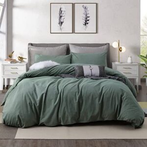 Ventidora Duvet Cover Set 100% Organic Washed Cotton Linen-Like Texture 3 Piece Bedding Set Queen Size ,1200 Thread Count Luxury Soft and Comfortable,with Corner Ties(1 Duvet Cover+2 Pillowcases)