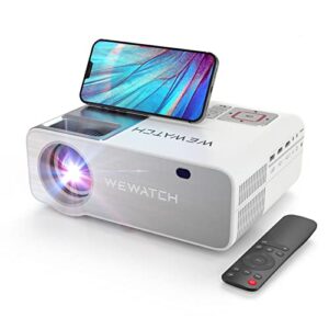 WEWATCH 4K 5G WiFi Projector-V53P 4K Support Native 1080P 350 ANSI 15000 Lumen 4 Point Keystone Correction Portable Outdoor Projectors,Bluetooth Movie Projector,Compatible with HDMI,TV Stick,USB,Phone