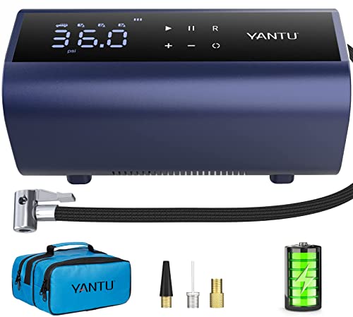 YANTU Cordless Tire Inflator Portable Air Compressor Air Pump For Car Tires,Tire Pump Battery Powered, Dual Cylinder 2X Inflation,tire pressure gauge with 8.3Inch Digital Screen for bicycle/Pickup/SUV