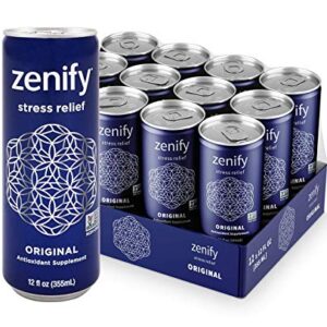 Zenify Original All Natural Sparkling Calming Stress Relief Beverage, Formula with L-Theanine, GABA, Vitamin B6, and Glycine, Non-GMO, Gluten-Free, Vegan, 12 Fl Oz, Pack of 12, (2010056)