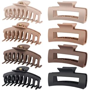 8 Pack 4.3 Inch Large Hair Claw Clips for Women Thin Thick Curly Hair, Big Matte Banana Clips,90's Strong Hold jaw clip,Neutral Colors