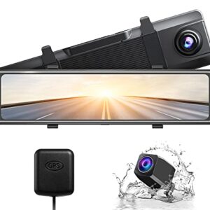 AKASO DL12 2.5K Mirror Dash Cam Voice Control 12" Touch Screen Front and Rear Dual Dash Camera for Cars Night Vision Backup Camera with Sony Starvis Sensor GPS G-Sensor Parking Assistance