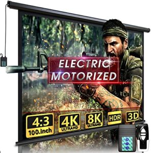 Aoxun 100" Motorized Projector Screen - Indoor and Outdoor Movies Screen 100 inch Electric 4:3 Projector Screen W/Remote Control