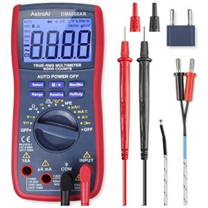 AstroAI Digital Multimeter TRMS 6000 Counts Volt Meter Ohmmeter Auto-Ranging Tester; Accurately Measures Voltage Current Resistance Diodes Continuity Duty-Cycle Capacitance Temperature for Automotive